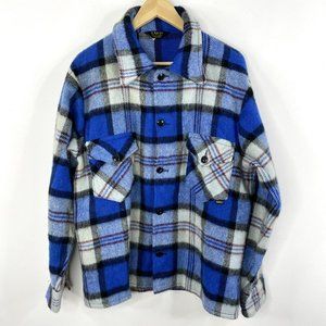 VTG 70's LWL Sport Chief Wool Thick Shirt Jacket Shacket Blue Plaid Mens Medium